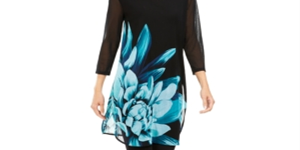 Túnica Alfani Feminina Petite com Estampa Floral Preta Tamanho Petite Médio