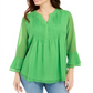 Charter Club Blusa feminina lisa com babados duplos e pregas, verde, tamanho XS