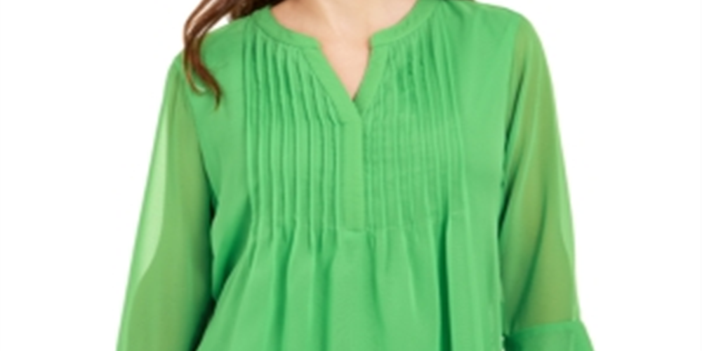 Charter Club Blusa feminina lisa com babados duplos e pregas, verde, tamanho XS