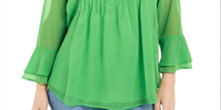 Charter Club Blusa feminina lisa com babados duplos e pregas, verde, tamanho XS
