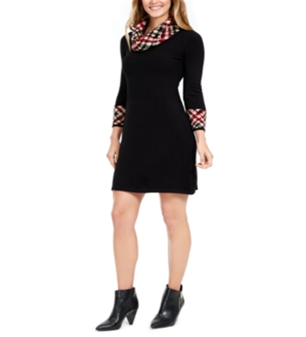 Vestido feminino Jessica Howard com decote canoa e acabamento estampado, preto, tamanho pequeno P