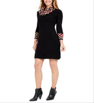 Vestido feminino Jessica Howard com decote canoa e acabamento estampado, preto, tamanho pequeno P