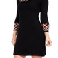 Vestido feminino Jessica Howard com decote canoa e acabamento estampado, preto, tamanho pequeno P