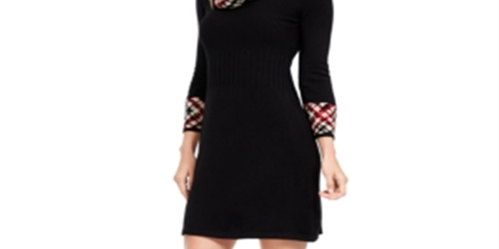 Vestido feminino Jessica Howard com decote canoa e acabamento estampado, preto, tamanho pequeno P