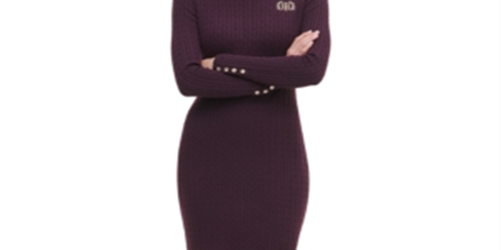 Vestido tommy hilfiger feminino manga comprida gola alta acima do joelho roxo tamanho grande