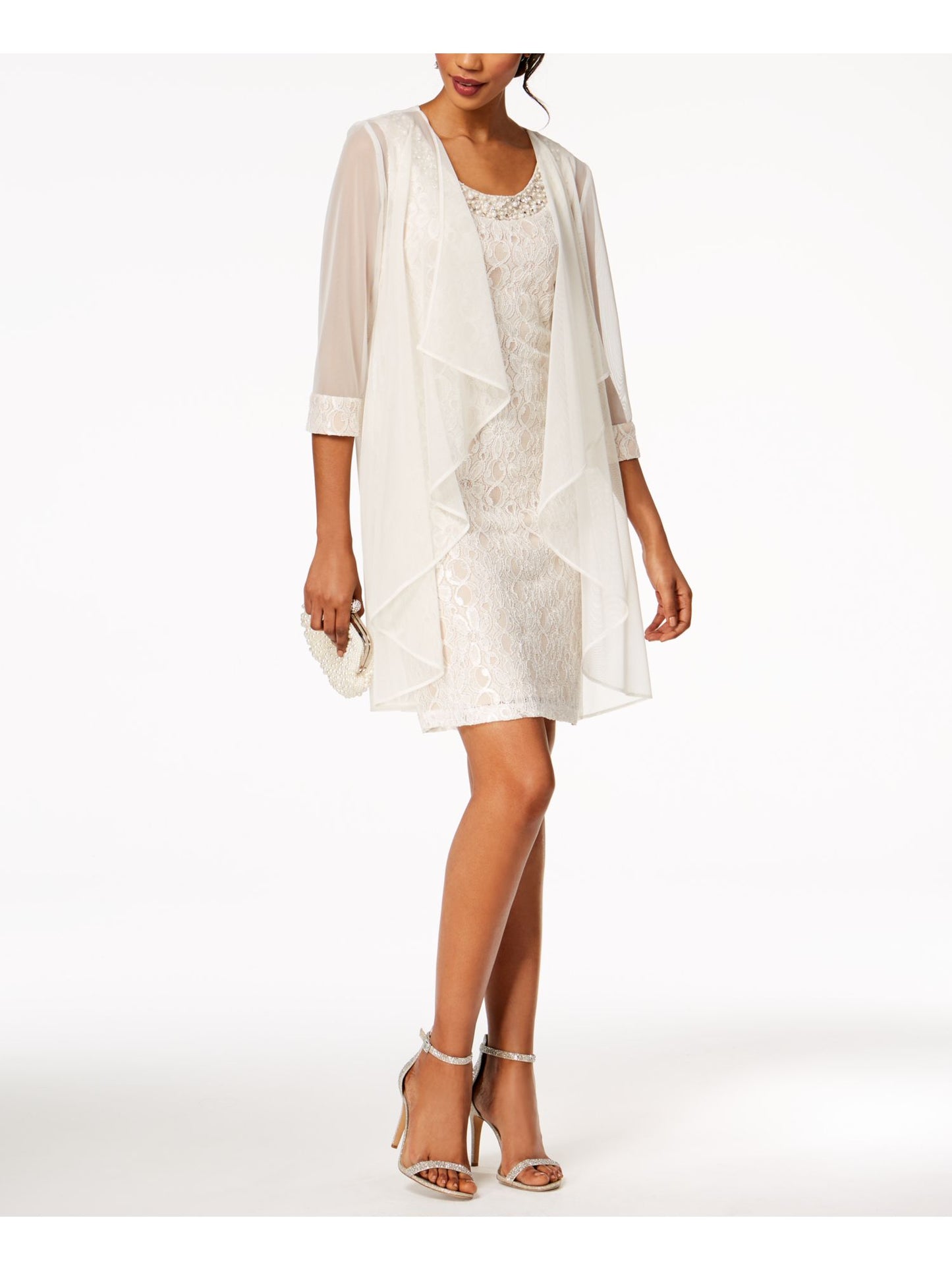 Conjunto de jaqueta Flyaway e vestido com decote redondo feminino R&amp;M Richards, tamanho 18, branco