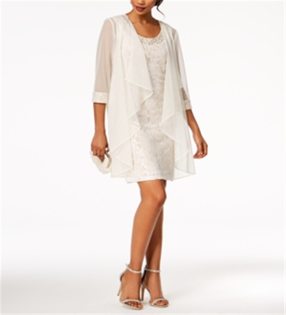 Conjunto de jaqueta Flyaway e vestido com decote redondo feminino R&amp;M Richards, tamanho 18, branco