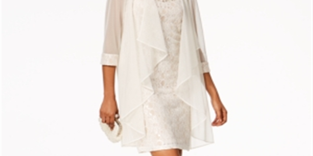 Conjunto de jaqueta Flyaway e vestido com decote redondo feminino R&amp;M Richards, tamanho 18, branco