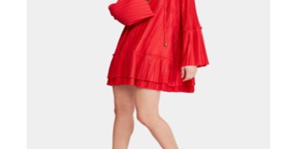 Vestido curto feminino com manga sino FREE PEOPLE, vermelho, tamanho médio