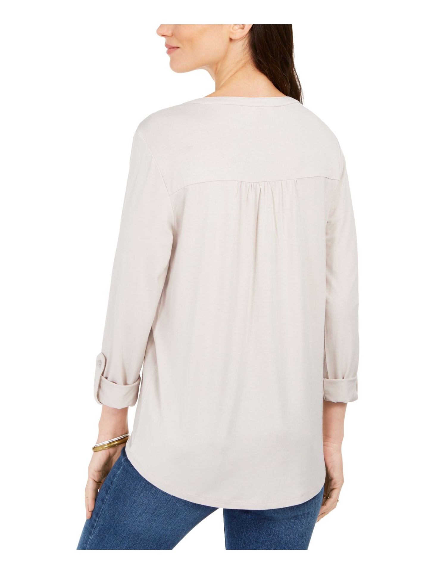 Blusa feminina com botões e punhos estilo &amp; CO, bege mesclado, tamanho pequeno GG