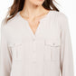 Blusa feminina com botões e punhos estilo &amp; CO, bege mesclado, tamanho pequeno GG