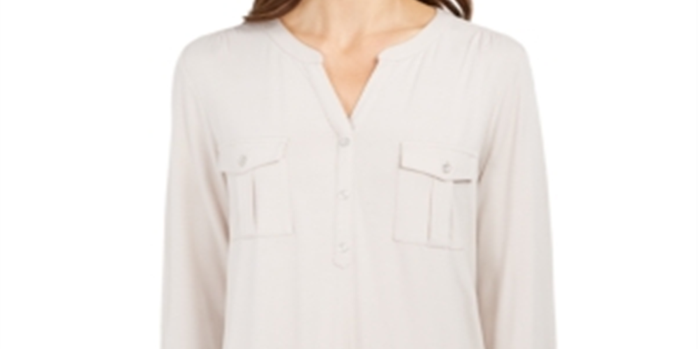 Blusa feminina com botões e punhos estilo &amp; CO, bege mesclado, tamanho pequeno GG