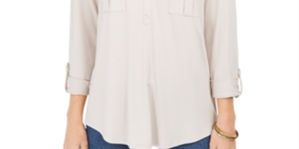 Blusa feminina com botões e punhos estilo &amp; CO, bege mesclado, tamanho pequeno GG
