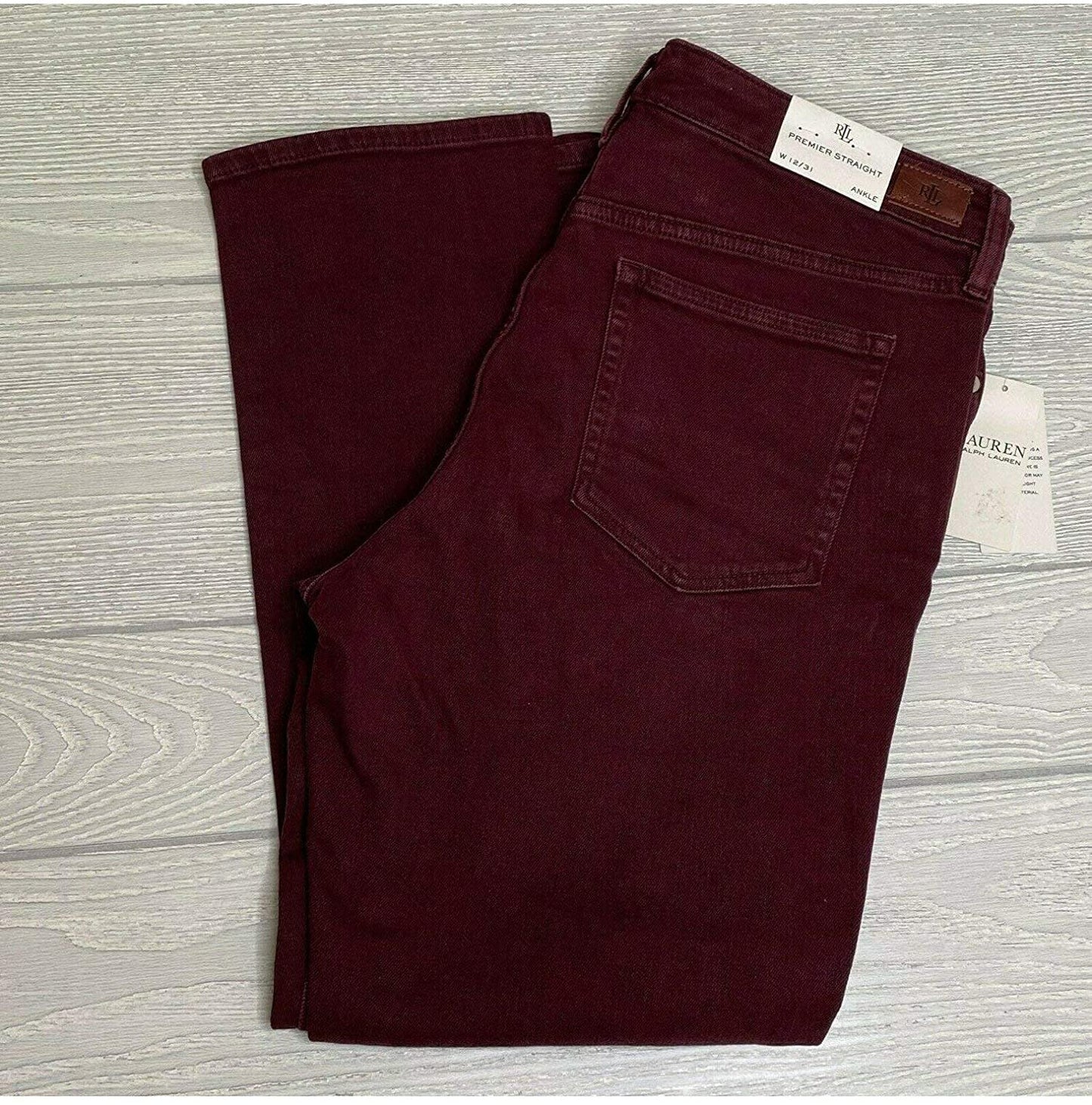 Calça jeans feminina Ralph Lauren reta, tamanho 10, cor vinho