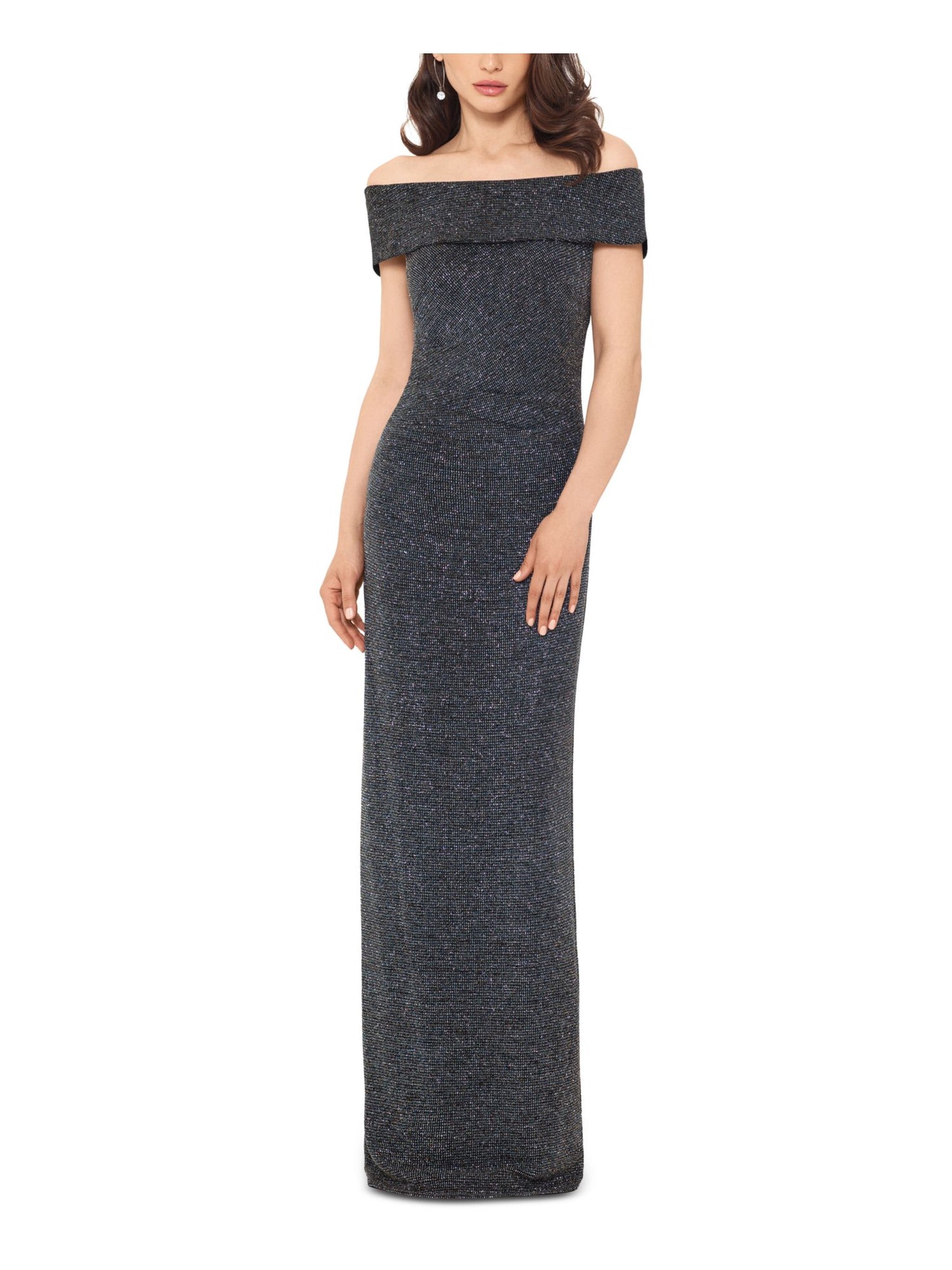 Vestido metálico Xscape ombro a ombro cinza tamanho 14