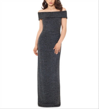 Vestido metálico Xscape ombro a ombro cinza tamanho 14