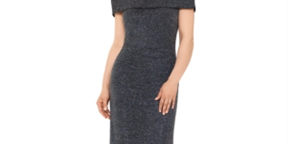 Vestido metálico Xscape ombro a ombro cinza tamanho 14