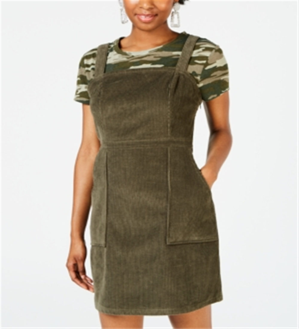 Vestido feminino verde sem mangas com decote quadrado e bainha acima do joelho, tamanho grande, da Common Stitch