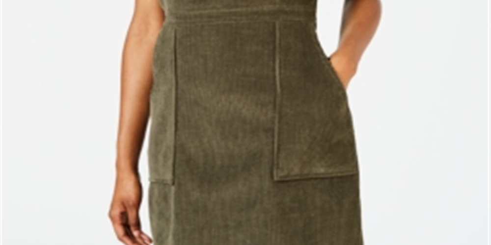 Vestido feminino verde sem mangas com decote quadrado e bainha acima do joelho, tamanho grande, da Common Stitch