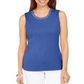 Blusa feminina Karen Scott de algodão com decote embelezado, azul, tamanho grande