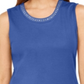 Blusa feminina Karen Scott de algodão com decote embelezado, azul, tamanho grande