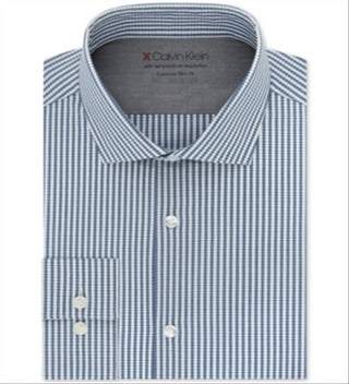 Camisa social masculina Calvin Klein Extra-Slim Fit Performance Stretch com regulagem de temperatura e xadrez, multicolorida, azul, tamanho 17,5x32-33