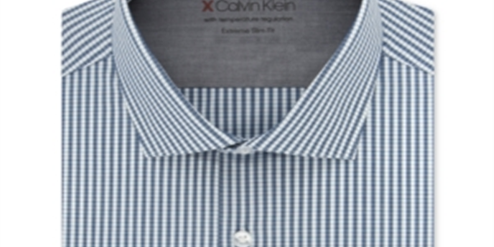 Camisa social masculina Calvin Klein Extra-Slim Fit Performance Stretch com regulagem de temperatura e xadrez, multicolorida, azul, tamanho 17,5x32-33