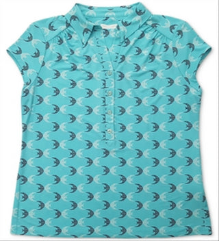 Camisa polo feminina com estampa de peixe Charter Club, azul-piscina claro, tamanho G