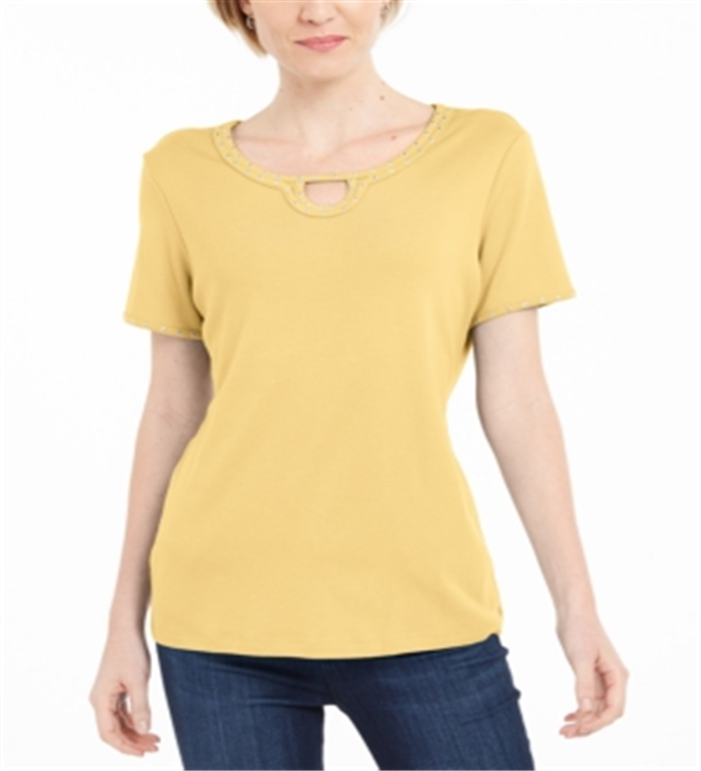 Karen Scott Top Feminino com Tachas e Decote em Forma de Fechadura Citron Aura Tamanho XL