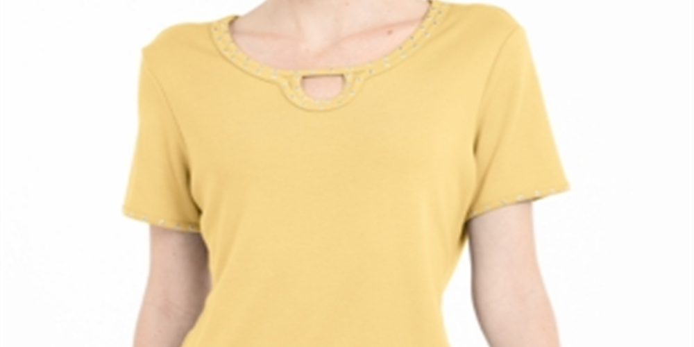 Karen Scott Top Feminino com Tachas e Decote em Forma de Fechadura Citron Aura Tamanho XL