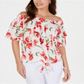 JM COLLECTION Blusa feminina floral ombro a ombro branca tamanho médio