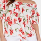 JM COLLECTION Blusa feminina floral ombro a ombro branca tamanho médio