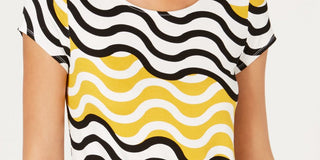 Blusa feminina Alfani com estampa de manga curta e gola alta, amarela, tamanho P