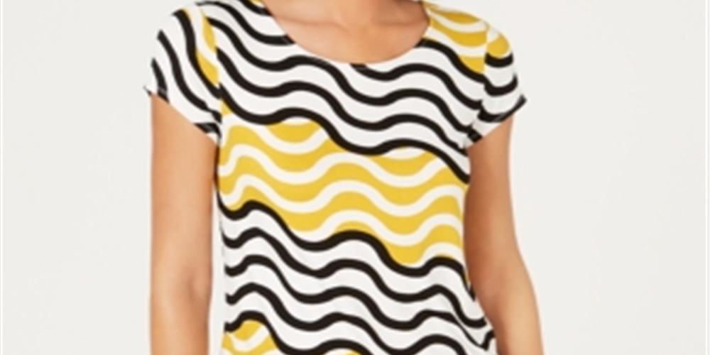 Blusa feminina Alfani com estampa de manga curta e gola alta, amarela, tamanho P