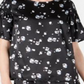 Blusa Alfani Feminina de Cetim com Estampa Floral e Ombros Smocked - Preto Moderno e Ditsy Tamanho P