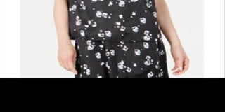 Blusa Alfani Feminina de Cetim com Estampa Floral e Ombros Smocked - Preto Moderno e Ditsy Tamanho P