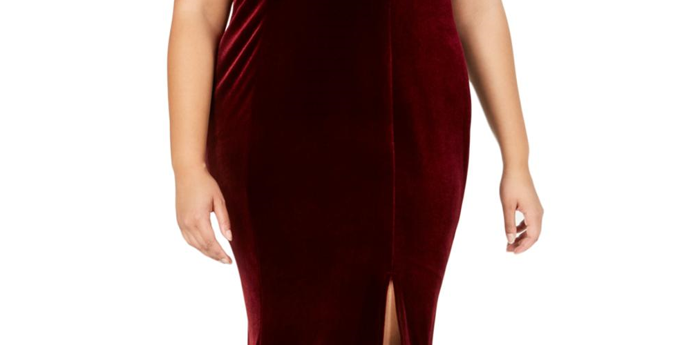 Vestido de festa feminino Xscape Plus Velvet com ombros à mostra, roxo, tamanho 18W