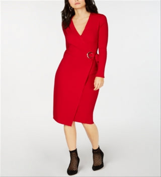 INC Women's  Wrap Ribbed Knit Grommet Sweater Red Size XS