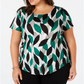 Blusa estampada plus size feminina Alfani - Folhas texturizadas azul tamanho 4