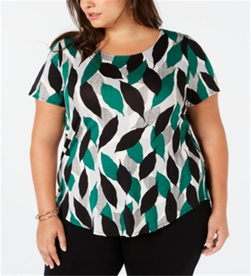 Blusa estampada plus size feminina Alfani - Folhas texturizadas azul tamanho 4