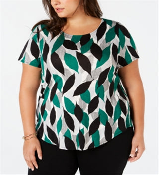 Blusa estampada plus size feminina Alfani - Folhas texturizadas azul tamanho 4