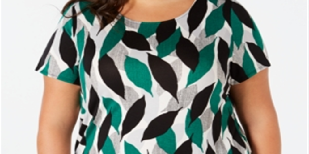 Blusa estampada plus size feminina Alfani - Folhas texturizadas azul tamanho 4