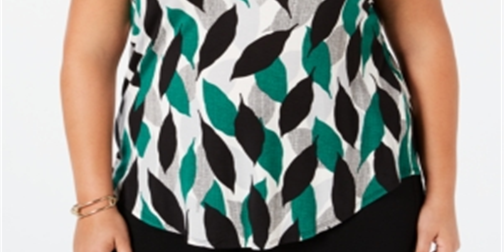 Blusa estampada plus size feminina Alfani - Folhas texturizadas azul tamanho 4