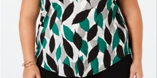 Blusa estampada plus size feminina Alfani - Folhas texturizadas azul tamanho 4