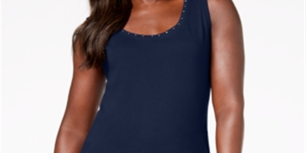Regata feminina Karen Scott de algodão com tachas - Azul Intrepid, tamanho médio