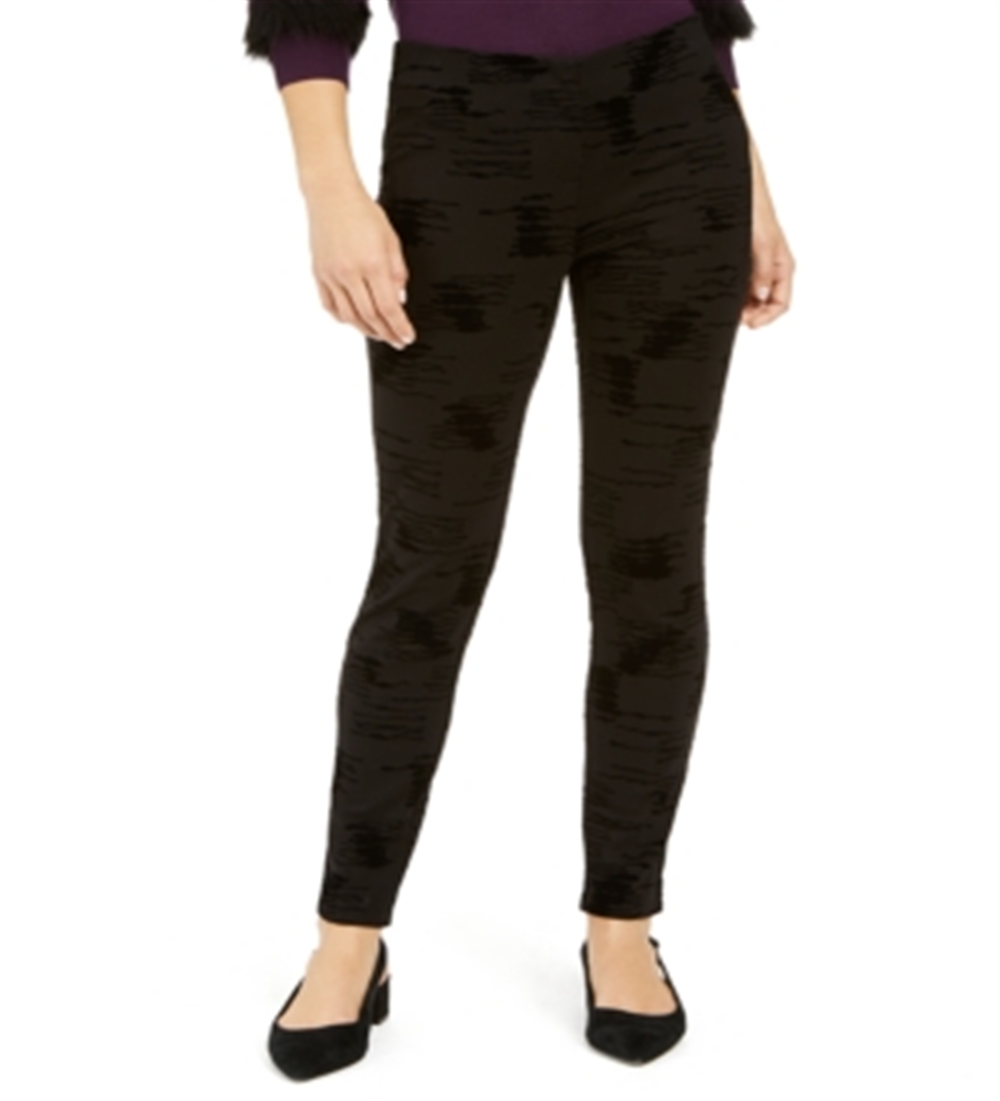 Calça skinny de cintura alta Alfani feminina, flocada, de veludo, preta, tamanho 18