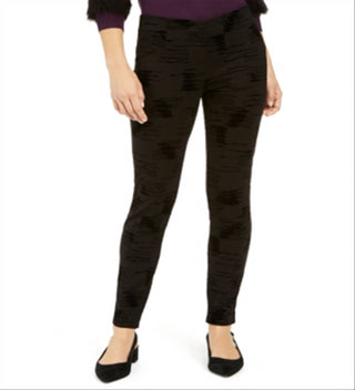 Calça skinny de cintura alta Alfani feminina, flocada, de veludo, preta, tamanho 18