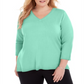 Karen Scott Suéter Luxsoft Plus Size com Gola V Feminino - Azul Aquifer Tamanho 2X