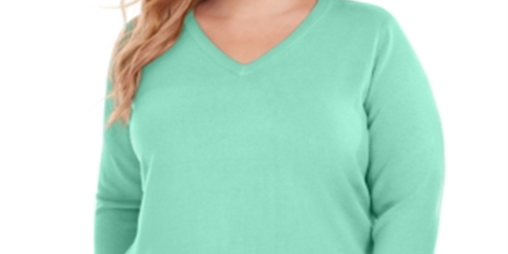 Karen Scott Suéter Luxsoft Plus Size com Gola V Feminino - Azul Aquifer Tamanho 2X