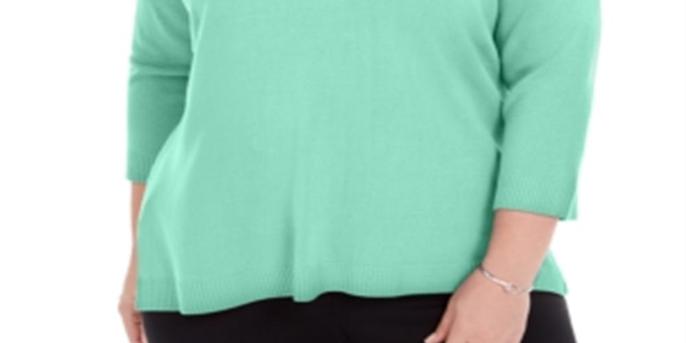 Karen Scott Suéter Luxsoft Plus Size com Gola V Feminino - Azul Aquifer Tamanho 2X